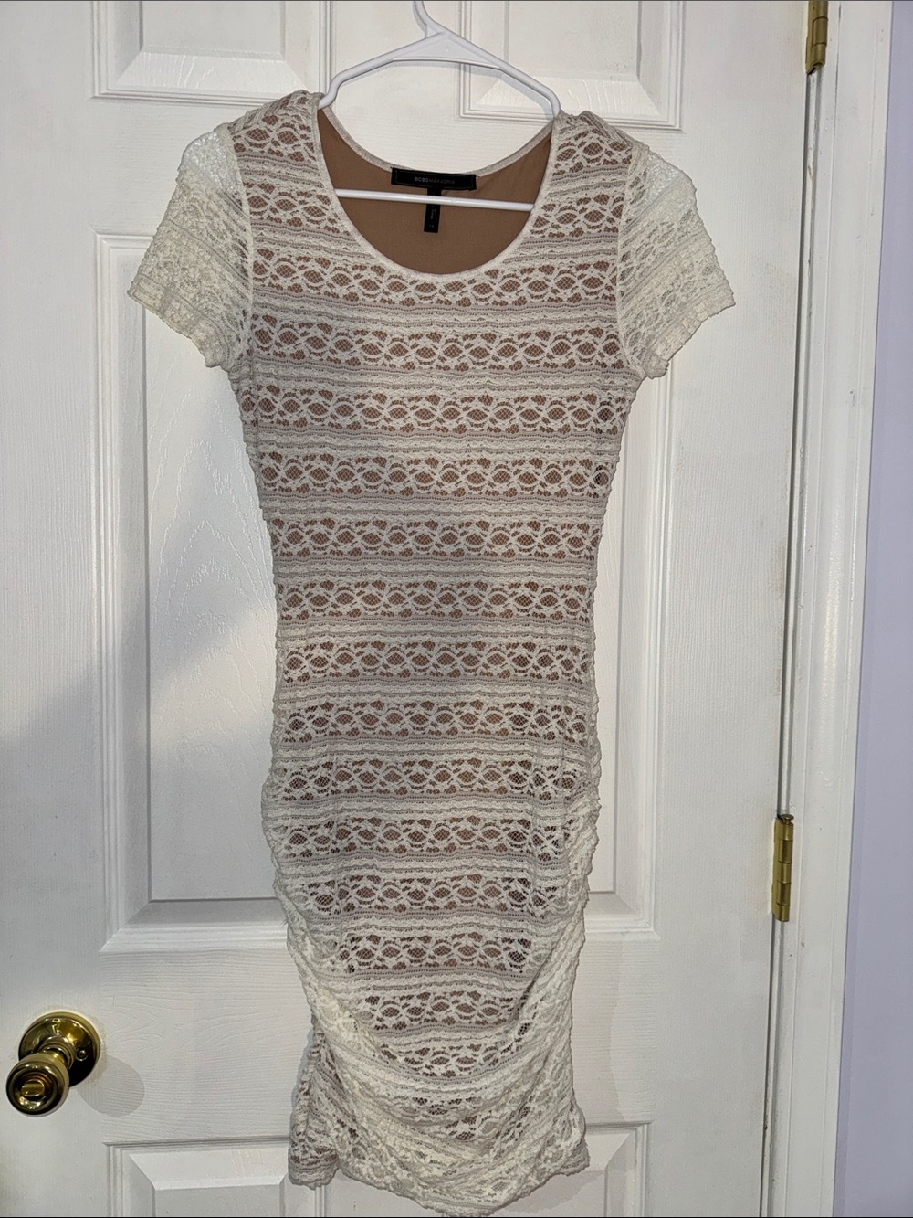 BCBGMaxAzria Ivory Lace Midi Bodycon Dress XS
